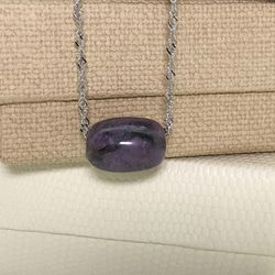 925 Silver Sugilite Barrel Bead Pendant Necklace 1枚目の画像