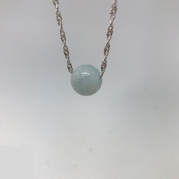 925 Silver Morganite 12mm Babyblue Bead Pendant Necklace 1枚目の画像