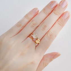 小鳥と花のフォークリング　サイズオーダーOK　18Kコーティング　ニッケルフリー 12枚目の画像