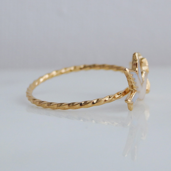 小鳥と花のフォークリング　サイズオーダーOK　18Kコーティング　ニッケルフリー 6枚目の画像