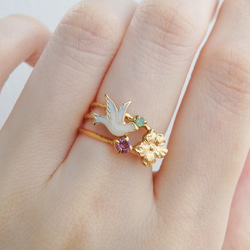 小鳥と花のフォークリング　サイズオーダーOK　18Kコーティング　ニッケルフリー 11枚目の画像