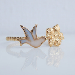 小鳥と花のフォークリング　サイズオーダーOK　18Kコーティング　ニッケルフリー 15枚目の画像