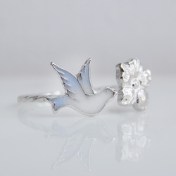 小鳥と花のフォークリング　サイズオーダーOK　18Kコーティング　ニッケルフリー 9枚目の画像