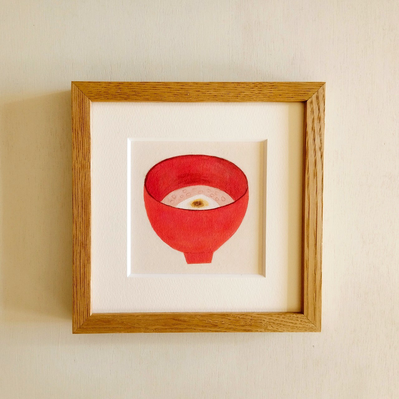 「お善哉」原画 ※木製額縁入り（18㎝角）一点物 水彩 イラスト インテリアアート