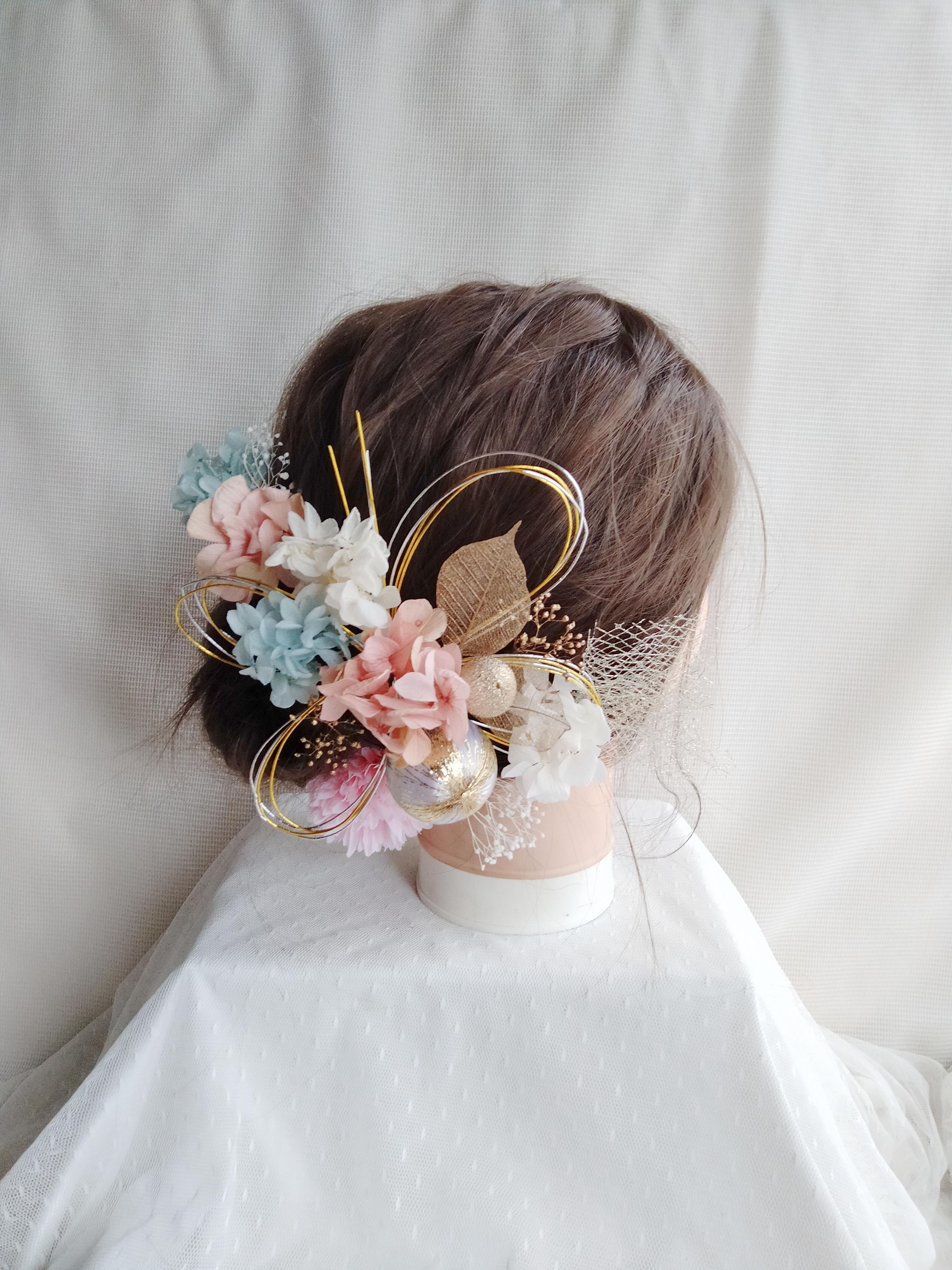 水引と和玉の三色の髪飾り　卒業式　成人式　結婚式　ドライフラワー　プリザーブドフラワー 4,613円