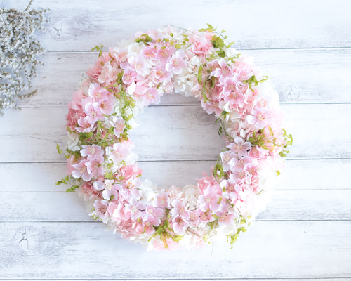 テレビCM紹介作品・受注製作】ふんわり春色さくら大きめリース