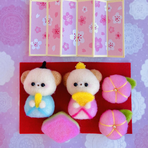 ひらりん。様専用】羊毛フェルト 花 くま ギフト ハンドメイド 受注