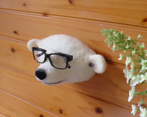 めがね掛け【白クマ】 壁掛け あわゆき 羊毛フェルト 上杉こまめ 通販