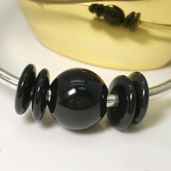 925 Silver Black Tourmaline 14mm Rondelle Beads Bracelet 1枚目の画像