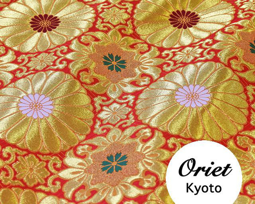 金襴 生地 布 十六菊 赤 ☆巾33cm×長さ50cm☆ 連続カット可