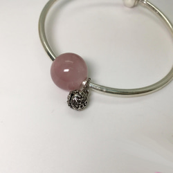 925 Silver Rose Quartz 14mm Bead Silver Charm Bracelet 1枚目の画像