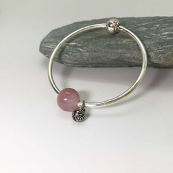 925 Silver Rose Quartz 14mm Bead Silver Charm Bracelet 3枚目の画像