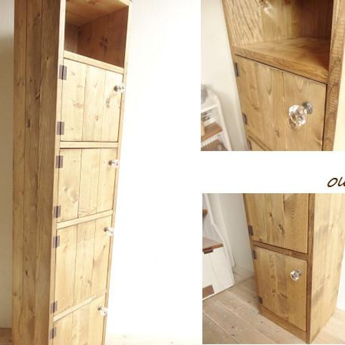 サイズデザインオーダー可！6段4扉スリムキャビネットシャビー