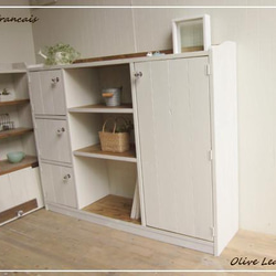 デザインオーダー可！ワイド4扉シンメトリーキャビネットシャビー