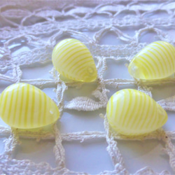 Pukkuri Shizuku 黃白色透明條紋捷克玻璃珠 4 件 第1張的照片