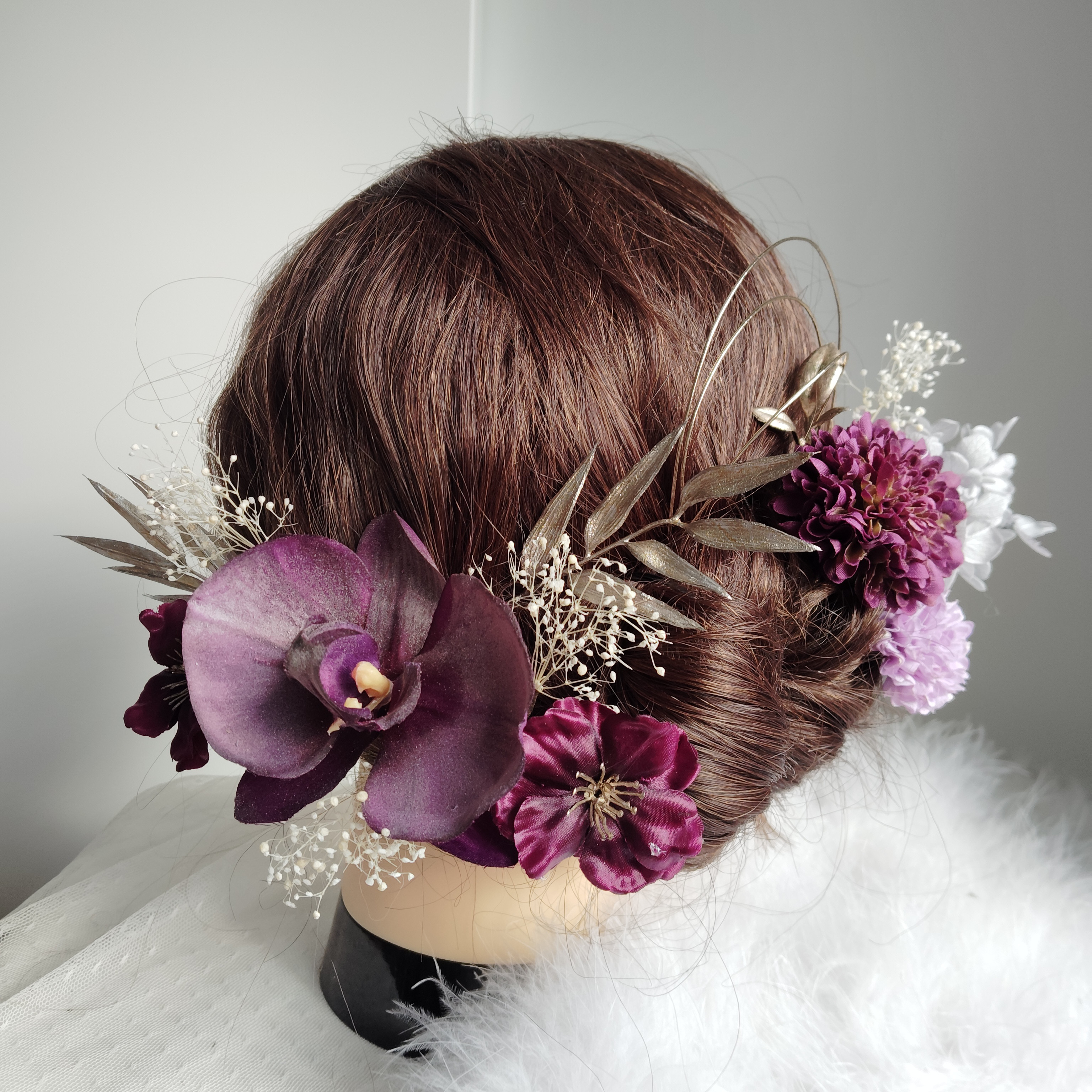 花蝶＿＿上品胡蝶蘭の髪飾り　卒業式　成人式 　結婚式　髪飾り 振袖　着物　袴　和装　紫の胡蝶蘭　ラベンダーパープル