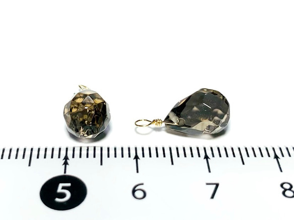 【天然石チャーム】スモーキークォーツ 14kgf ドロップ形　2個　ハンドメイド素材 4枚目の画像