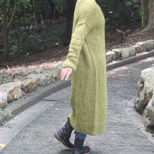 手編みモヘアロングワンピース オリーブ ニット・セーター tsutsumu