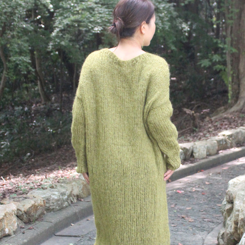 手編みモヘアロングワンピース オリーブ ニット・セーター tsutsumu