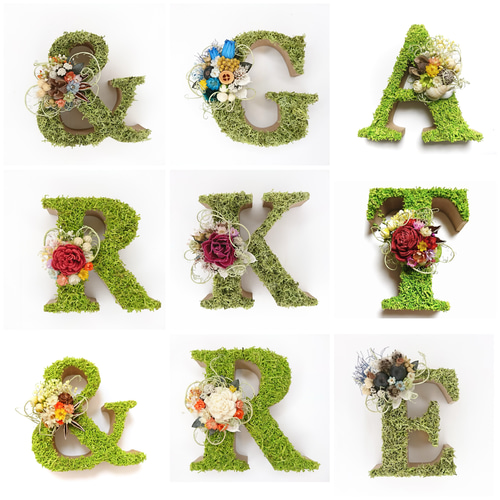 オーダー商品】アルファベットオブジェ モス フラワーアレンジ ドライ
