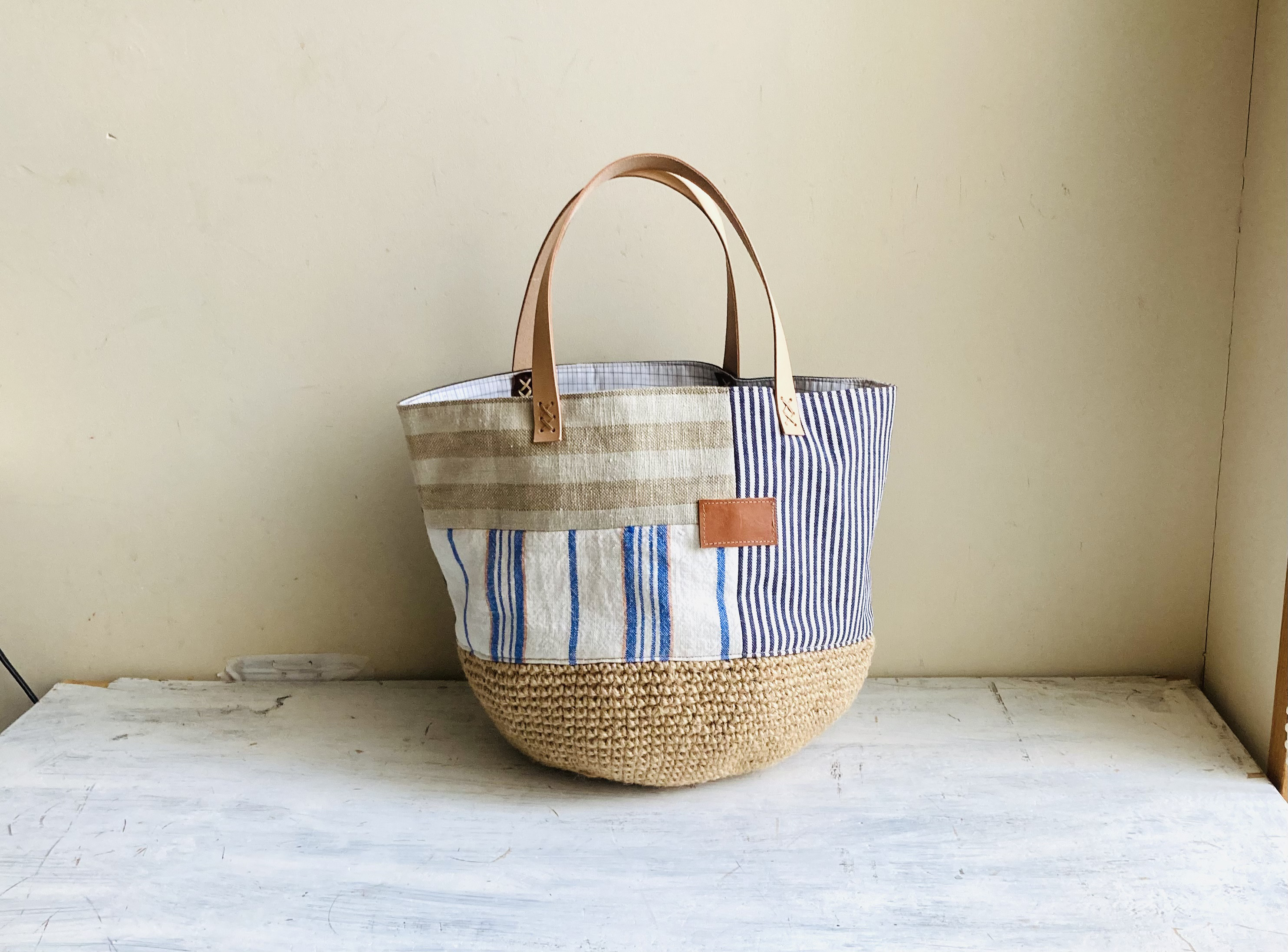 麻編みとリネンのコンビバック ❶  【Creema限定】