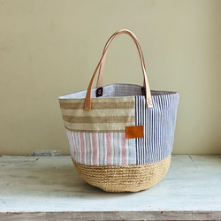 【専用】ジョリーフルール 麻かごトートバッグ ハンドメイド 在庫限りのビッグセール】麻トートバッグ かごバッグ リネン
