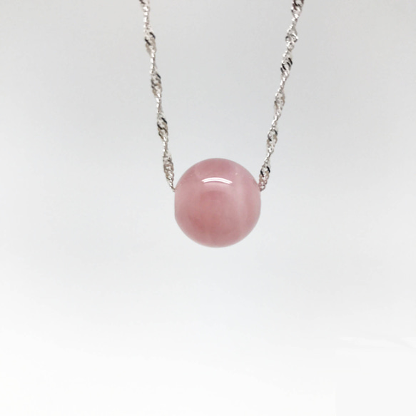 925 Silver Rose Quartz 14mm Bead Pendant Necklace 3枚目の画像