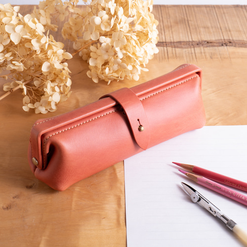 Paka-pen #コーラル イタリアンレザーのペンケース 入学祝い、就職祝い