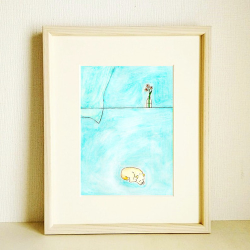 イラスト｜絵｜原画「春を告げる」※木製額縁入り（八つ切りサイズ 