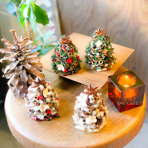 Xmas[松ぼっくりのミニツリー]カラー4種/プリザーブド・ドライフラワー