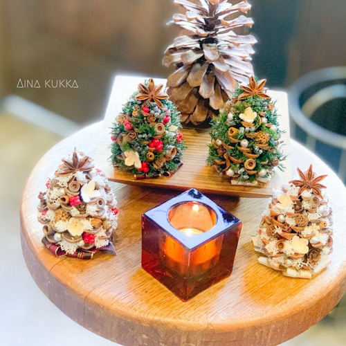 Xmas[松ぼっくりのミニツリー]カラー4種/プリザーブド・ドライフラワー