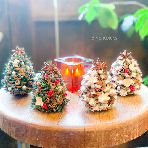 Xmas[松ぼっくりのミニツリー]カラー4種/プリザーブド・ドライフラワー