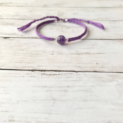 再販×4》1粒の天然石〜アメジストミサンガブレスレット ブレスレット