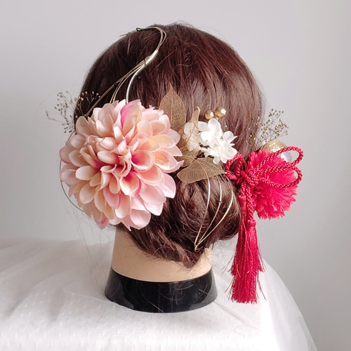 髪飾り【head accessory】和装　成人式 大輪の和ダリアとタッセルの和装髪飾り ヘアアクセ ヘアアクセサリー