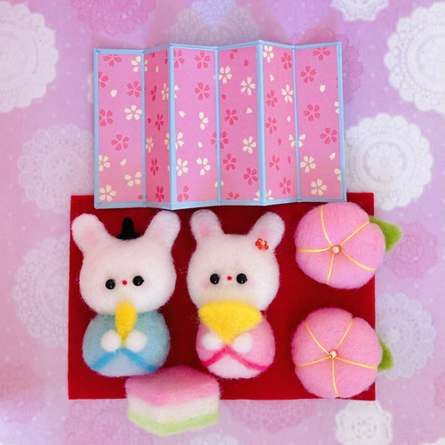 【1点限定品♡】うさぎのおひな祭りガーランド　ひなまつり　ミニチュア 陶器のうさぎお雛様〜はんなりミニひな祭り〜桃の節句 | Blanche Neige