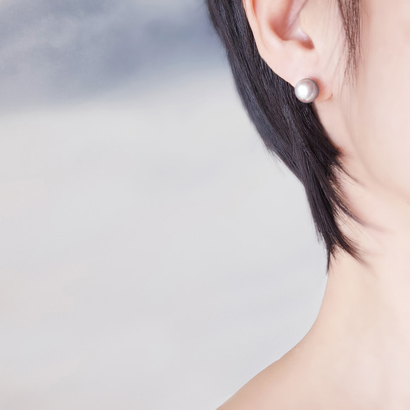 大型天然薰衣草色珍珠醫用級不銹鋼耳環 - 日光榮耀 第4張的照片