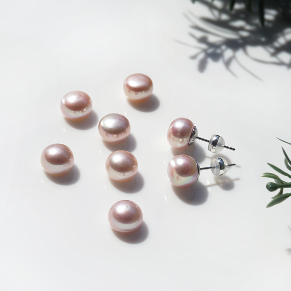 大型天然薰衣草色珍珠醫用級不銹鋼耳環 - 日光榮耀 第9張的照片