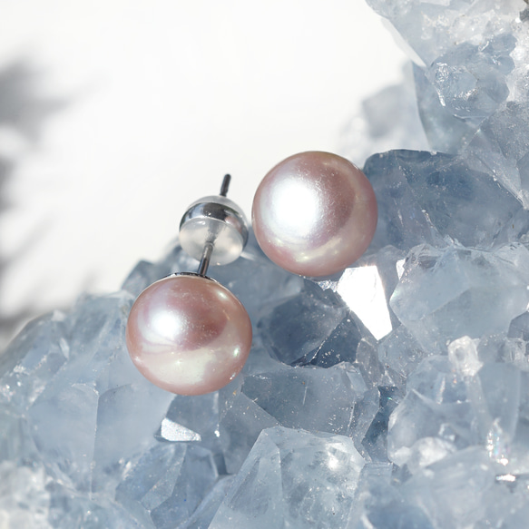 大型天然薰衣草色珍珠醫用級不銹鋼耳環 - 日光榮耀 第11張的照片