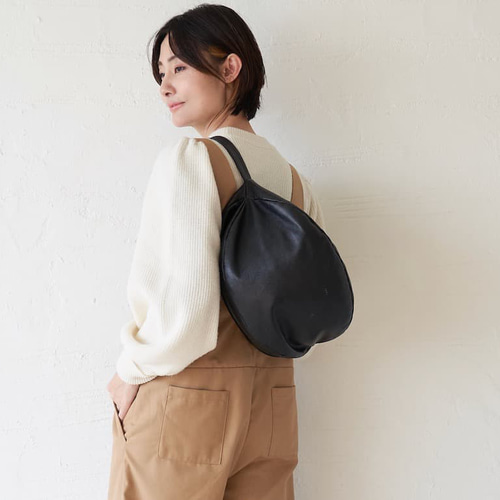 誠実】 モリノガッコウ 本革コロンとポーチ特大 ブラック ショルダー