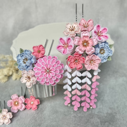 つまみ細工 かんざしセット（7歳さん以上向け）ピンク ブルー*七五三