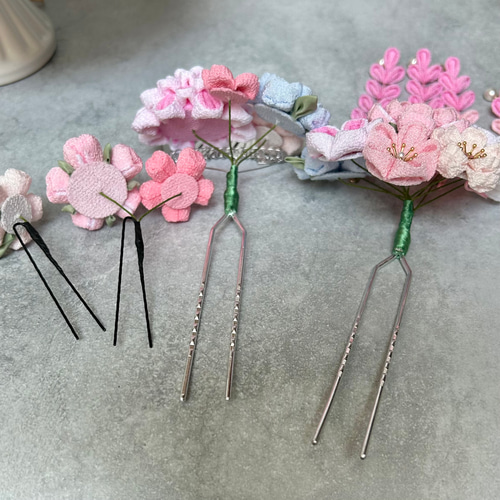 つまみ細工 かんざしセット（7歳さん以上向け）ピンク ブルー*七五三