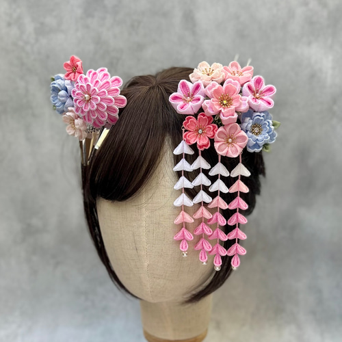 つまみ細工 かんざしセット（7歳さん以上向け）ピンク ブルー*七五三