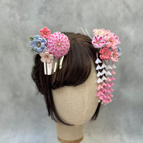 つまみ細工 かんざしセット（7歳さん以上向け）ピンク ブルー*七五三