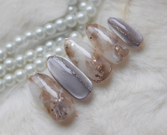 043【7点】【サイズ変更】【1点チップ変更】ピンクマグネット大理石ネイル 36a560a201f8be4465b05f5baf182a