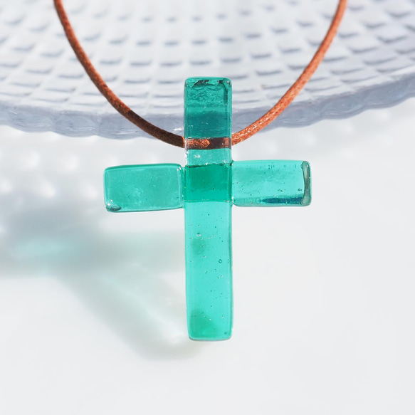 耶穌受難像玻璃“十字架[祖母綠]”項鍊[串的顏色和長度可以選擇] [粗鏈可以選擇]≪免運費≫ 第8張的照片