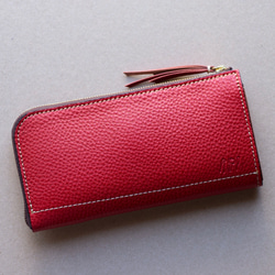 本革 L字ファスナー長財布 レディース レッド キャッシュレス 春財布