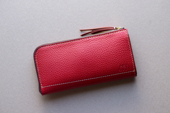 本革 L字ファスナー長財布 レディース レッド キャッシュレス 春財布