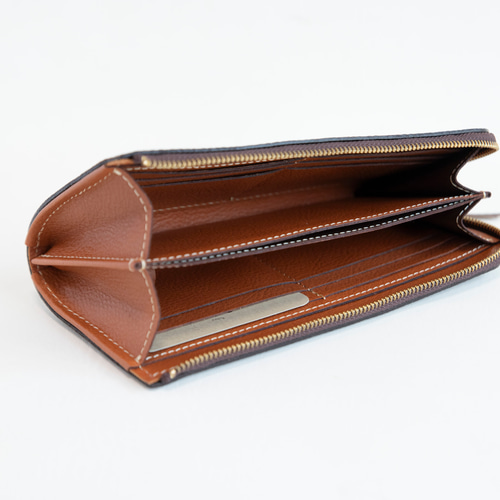 本革 L字ファスナー長財布 レディース レッド キャッシュレス