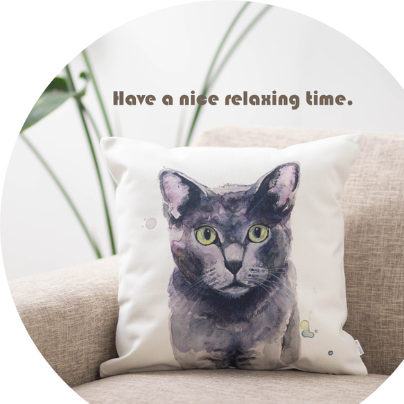 クッションカバー 45×45cm ロシアンブルー  黒猫 Ginny & I jubileecushionpt005 4枚目の画像