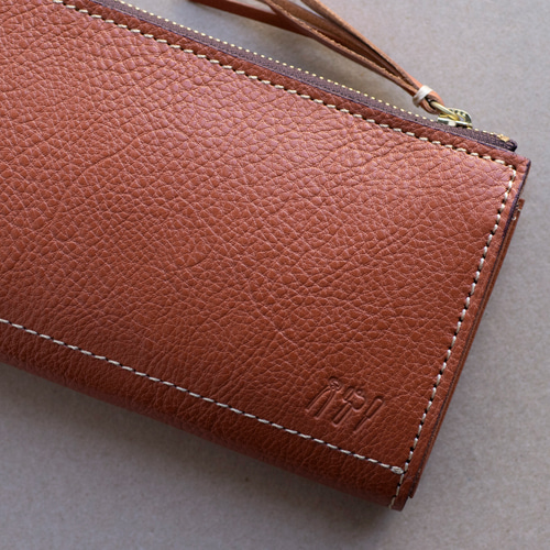 本革 L字ファスナー長財布 レディース キャメル キャッシュレス 母の日